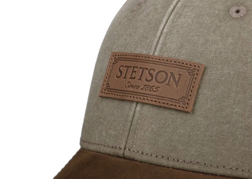 STETSON Mütze BASECAP Lederschirm American oliv/braun UPF40+ Sommer größenverstellbar