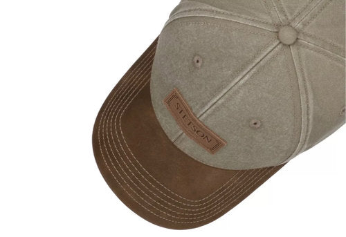 STETSON Mütze BASECAP Lederschirm American oliv/braun UPF40+ Sommer größenverstellbar