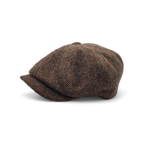 FLÈCHET Mütze MF Bakerboy herringbone Winter oliv/braun warm Ballonmütze