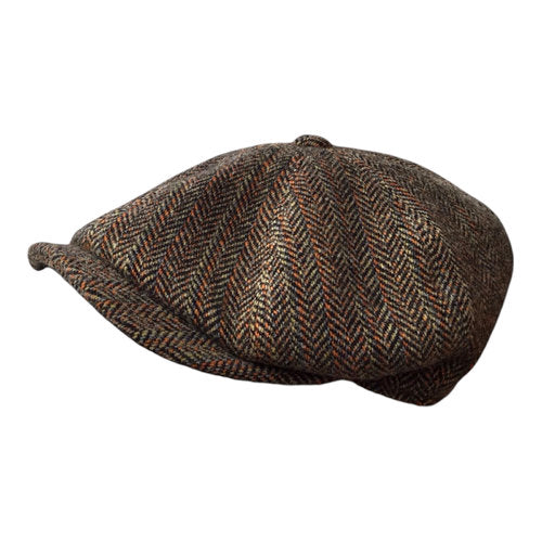 FLÈCHET Mütze MF Bakerboy herringbone Winter oliv/braun warm Ballonmütze