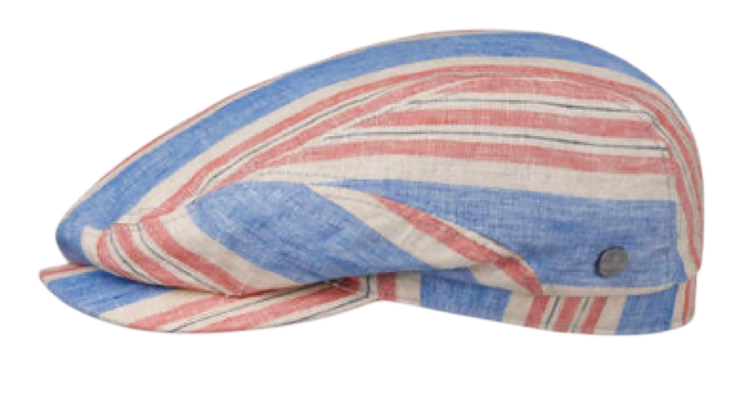LIERYS Mütze DRIVER CAP hellblau/rot Streifen Leinen Sommer