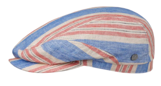 LIERYS Mütze DRIVER CAP hellblau/rot Streifen Leinen Sommer