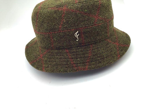 HARRIS-TWEED Hut grün kariert TARTAN bucket hut (Kirkton green) Schottenkaro flechet