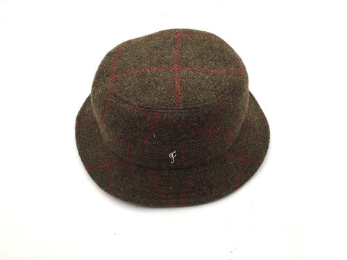 HARRIS-TWEED Hut grün kariert TARTAN bucket hut (Kirkton green) Schottenkaro flechet