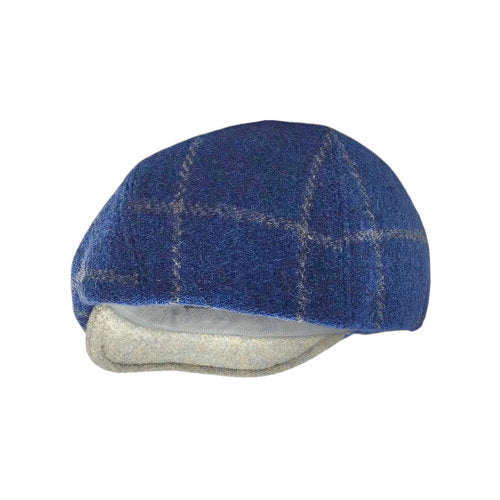 HARRIS-TWEED Mütze flèchet blau/grau Tweedmütze Winter warm