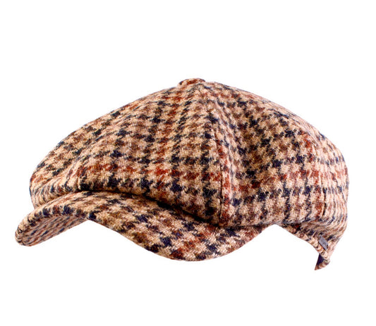 HARRIS-TWEED Mütze Wigèns Newsboy Retro Cap braun Glencheck Bakerboy