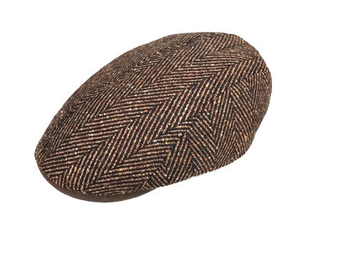 GÖTTMANN Mütze JACKSON Tweedmütze Lederschirm schokobraun herringbone