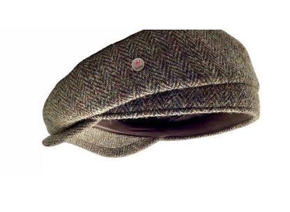 HARRIS-TWEED Mütze herringbone oliv/braun Bakerboy