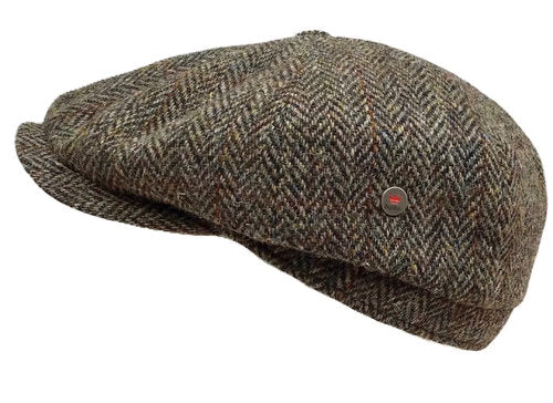 HARRIS-TWEED Mütze herringbone oliv/braun Bakerboy