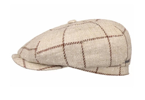 STETSON Mütze Hatteras mit Seide beige/braun kariert Winter