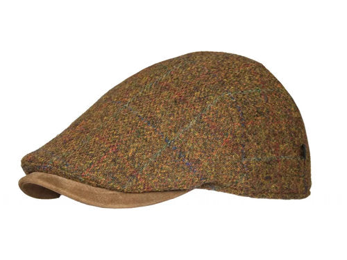 HARRIS-TWEED Mütze braun GATSBY Schurwolle Lederschirm