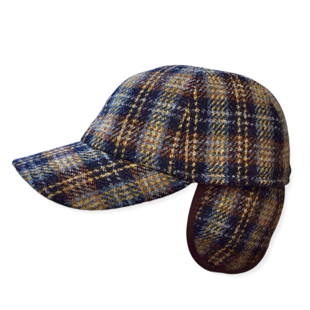 HARRIS-TWEED Mütze Göttmann BASECAP Ohrenklappen braun Schottenkaro