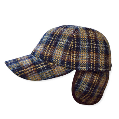 HARRIS-TWEED Mütze Göttmann BASECAP Ohrenklappen braun Schottenkaro