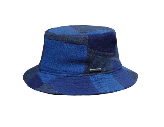 STETSON bucket Hut Stoffhut Fischerhut Anglerhut blau kariert