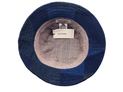 STETSON bucket Hut Stoffhut Fischerhut Anglerhut blau kariert