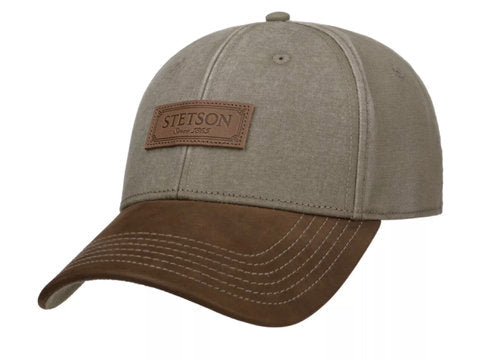 STETSON Mütze  BASECAP Lederschirm American oliv/braun UPF40+ Sommer größenverstellbar