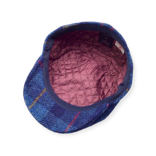HARRIS-TWEED Mütze blau kariert Schurwolle Bakerboy