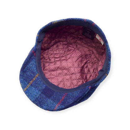 HARRIS-TWEED Mütze blau kariert Schurwolle Bakerboy
