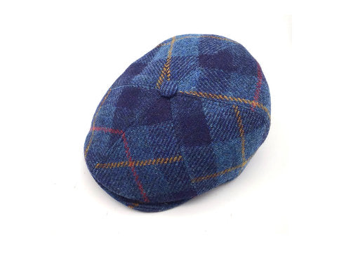 HARRIS-TWEED Mütze blau kariert Schurwolle Bakerboy
