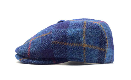 HARRIS-TWEED Mütze blau kariert Schurwolle Bakerboy