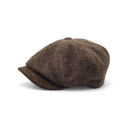 FLÈCHET Mütze MF Bakerboy herringbone Winter oliv/braun warm Ballonmütze