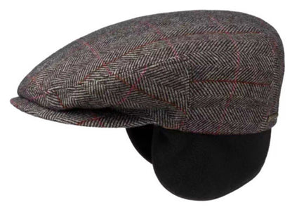 STETSON Mütze Flatcap KENT Gr.M/57 braun Ohrenklappen kariert herringbone Winter