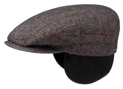 STETSON Mütze Flatcap KENT Gr.M/57 braun Ohrenklappen kariert herringbone Winter