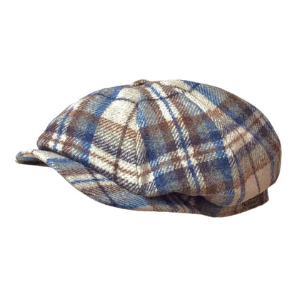 Wigèns Mütze NEWSBOY CLASSIC blau/grau kariert mit ALPAKA