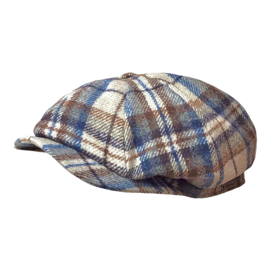 Wigèns Mütze NEWSBOY CLASSIC blau/grau kariert mit ALPAKA