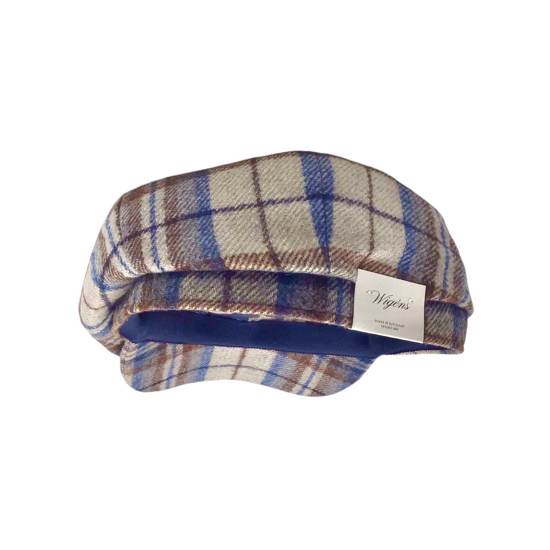 Wigèns Mütze NEWSBOY CLASSIC blau/grau kariert mit ALPAKA