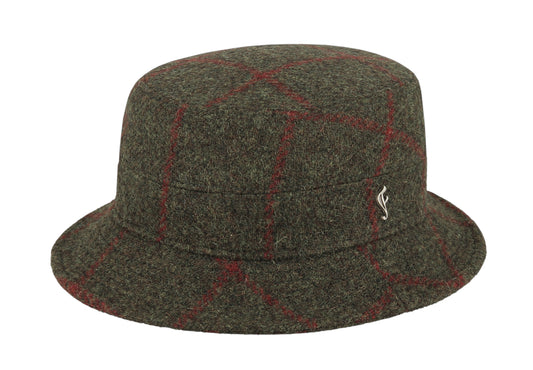 HARRIS-TWEED Hut grün kariert TARTAN bucket hut (Kirkton green) Schottenkaro flechet